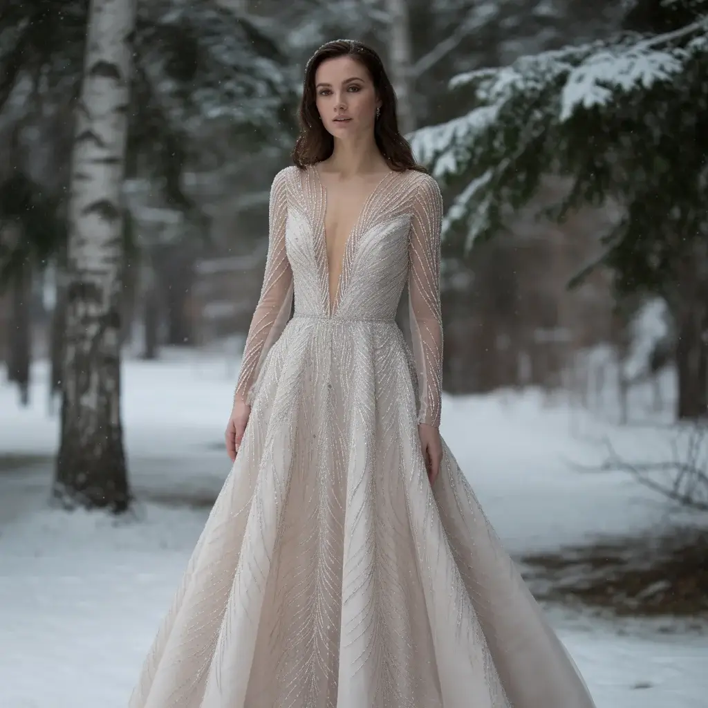 Plunging Neckline Winter Glam Dress
