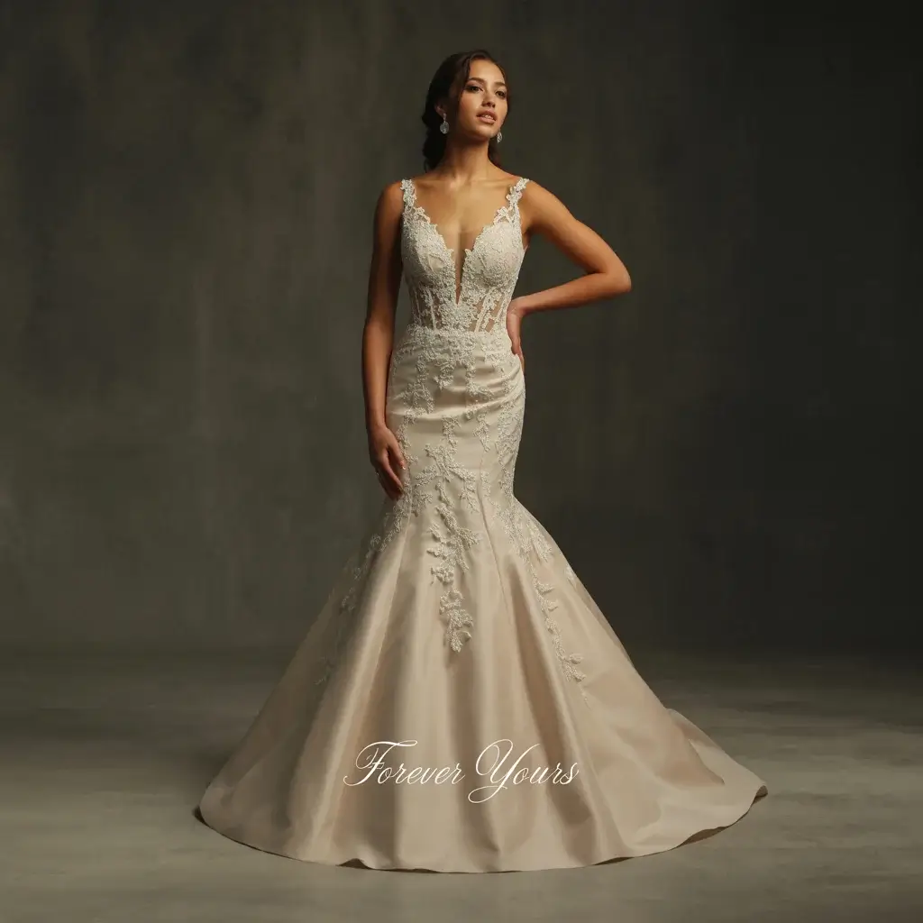 Plunging lace mermaid wedding dress