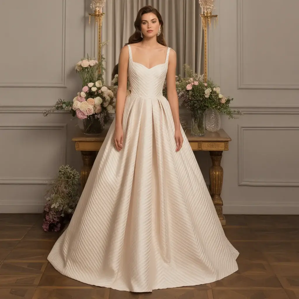 13 Jacquard Wedding Dresses Brides Are Saving 3 Romantic A-line ball gown featuring geometric jacquard patterns