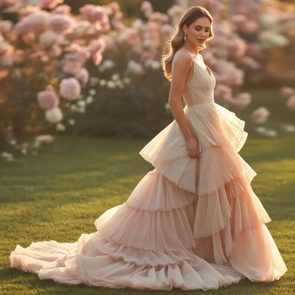 Champagne Embroidered Illusion Neckline Gown