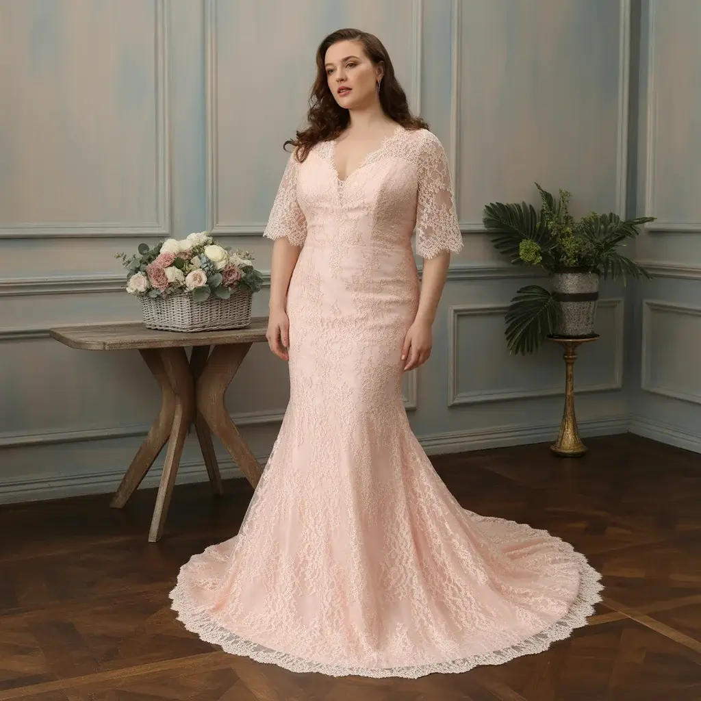 Top 17 Plus Size Mermaid Dresses That Are Trending Right Now 2 Romantic lace overlay evening mermaid dress plus size