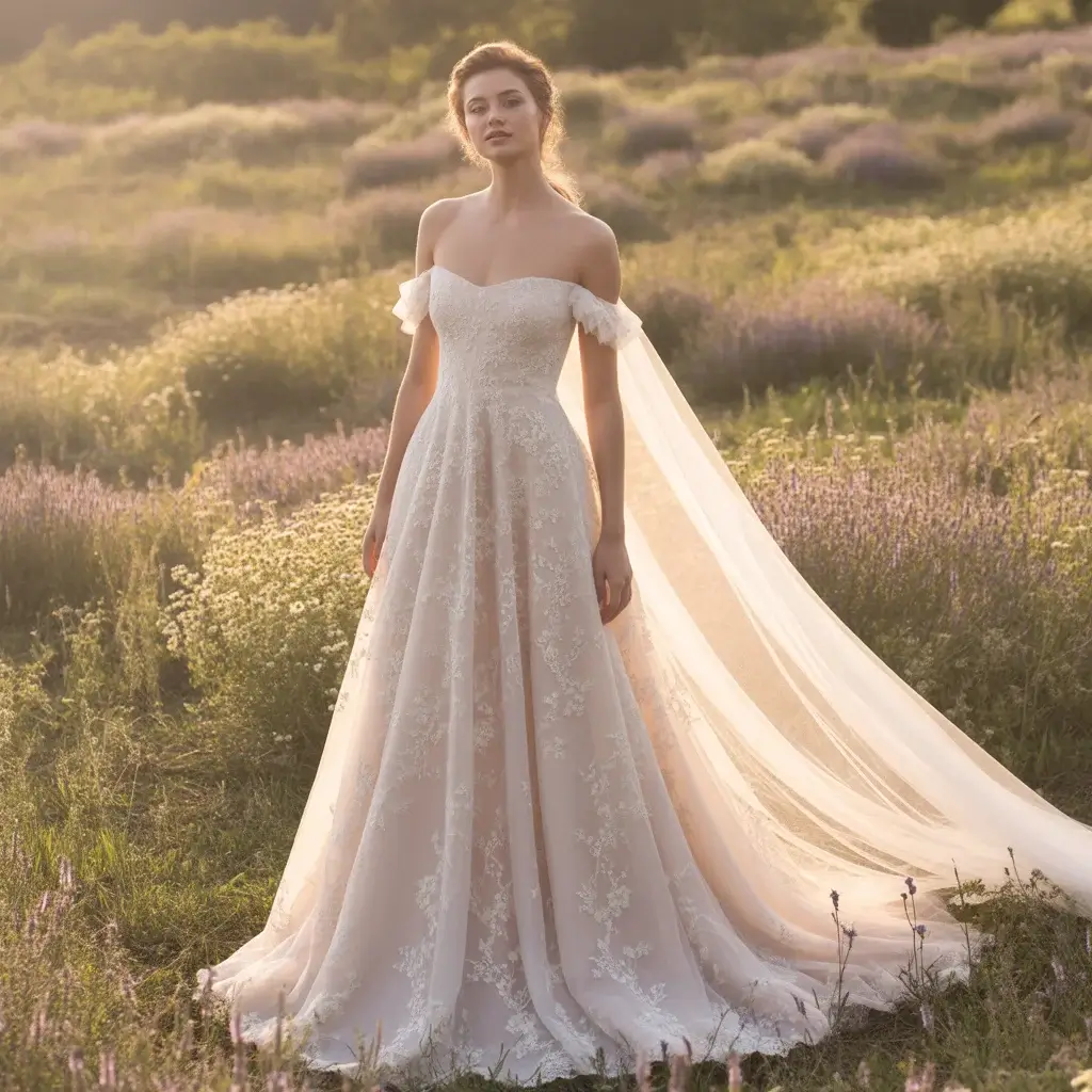 Top 15 Scoop Neck Wedding Dresses Brides Are Saving Right Now 2 Romantic off shoulder lace scoop neck gown