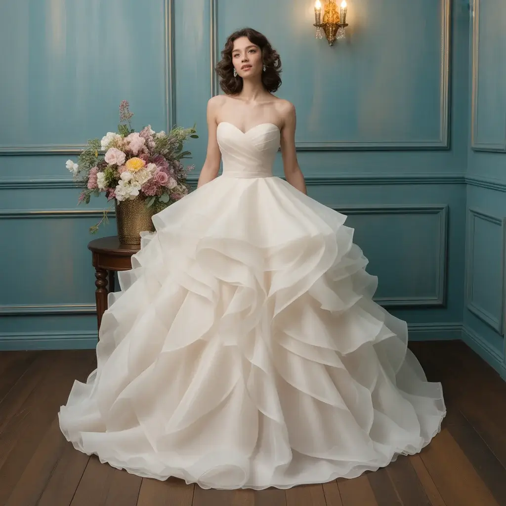 15 Organza Wedding Dresses Trending on Pinterest 13 Ruffled Organza Ballgown with Sweetheart Neckline