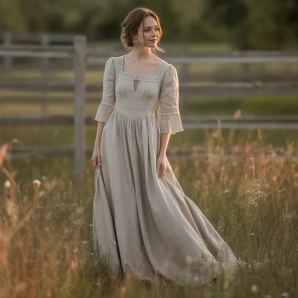 Top 15 Backyard Wedding Dresses That Are Pinterest Favourites Right Now 8 Rustic linen blend natural backyard wedding dress.