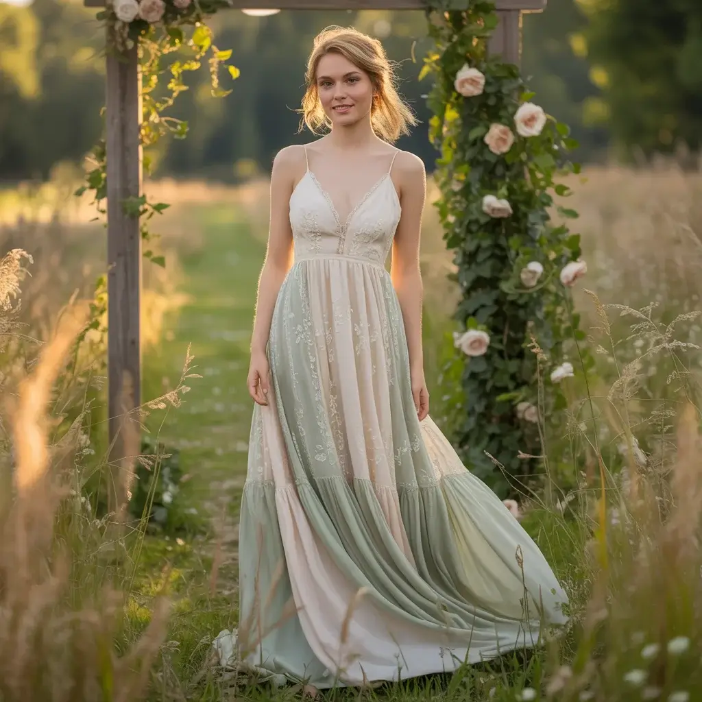 Sage Green and Ivory Nature Dress