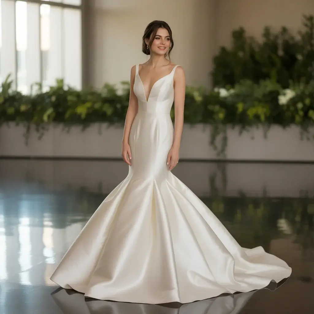 Top 15 Satin Wedding Dresses Brides Are Pinning Right Now 3 Satin Mermaid Gown with Train
