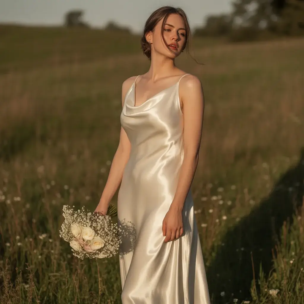 Top 13 White Engagement Party Dresses Brides Are Saving Right Now 2 Satin Slip Dress with Cowl Neckline