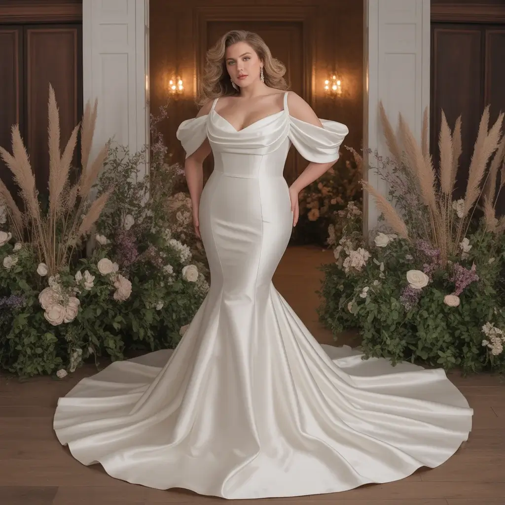 Top 17 Plus Size Mermaid Dresses That Are Trending Right Now 6 Satin goddess flowing mermaid design plus size