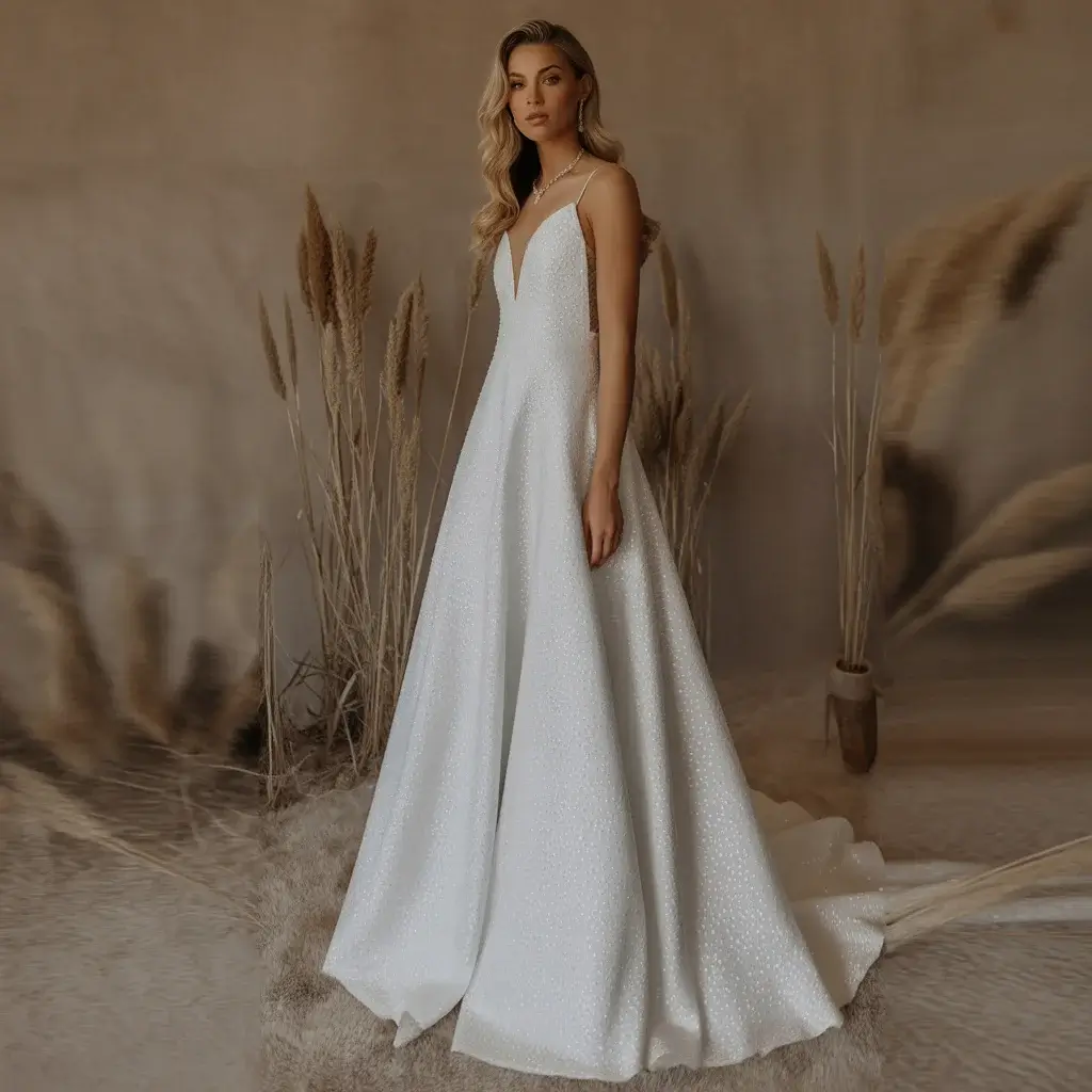 Top 15 Diamond Wedding Dresses That Are Sparkling on Pinterest 9 Scattered Crystal Minimalist Wedding Dress With Subtle Sparkle And Clean Contemporary Lines