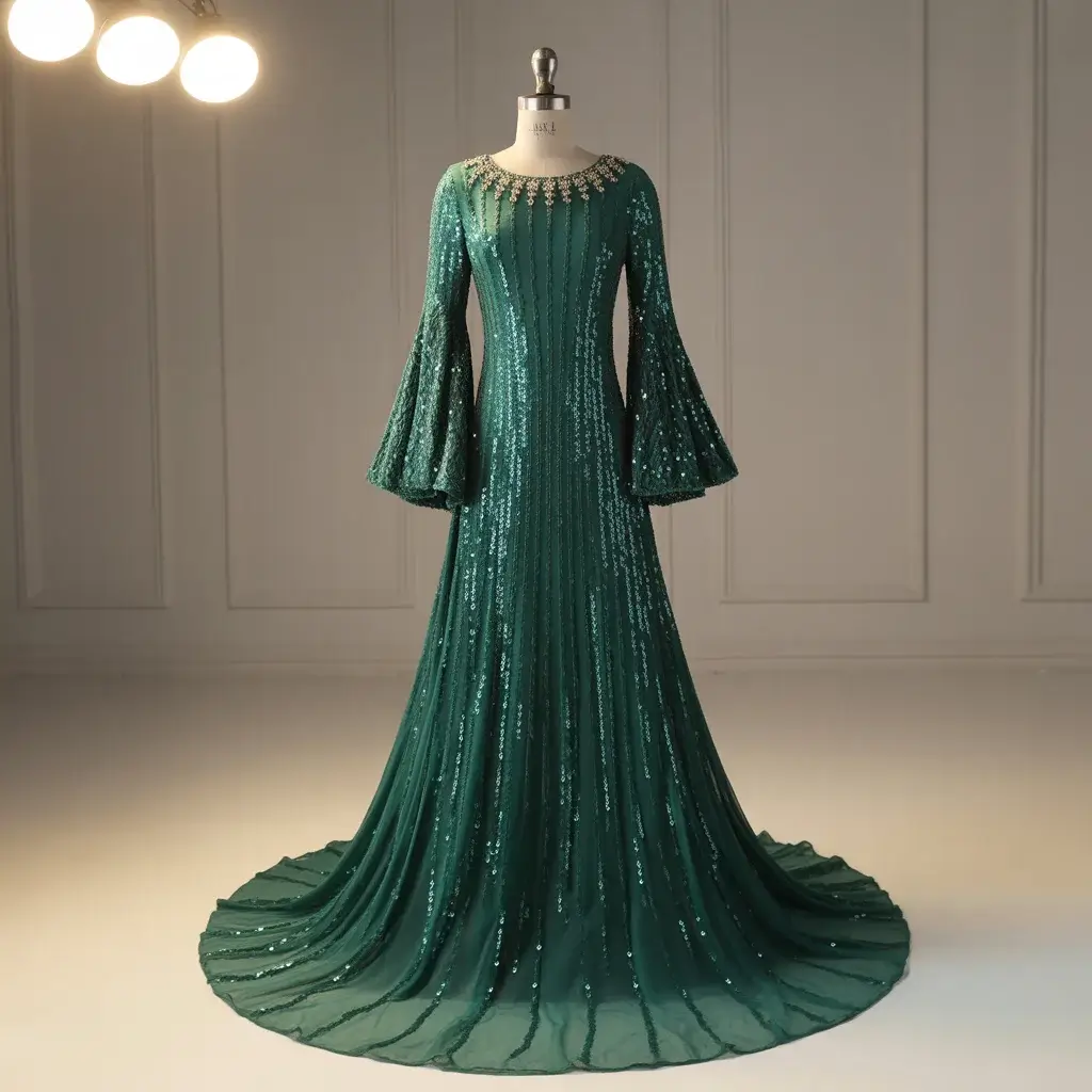 Sequined Bell Sleeve Gown