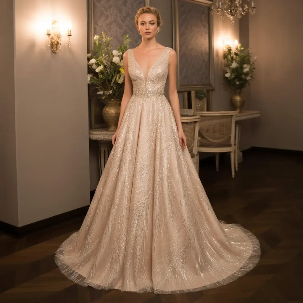 Sequined Cat Eye Trumpet Wedding Gown With Sparkling Embellishments And Dramatic Silhouette