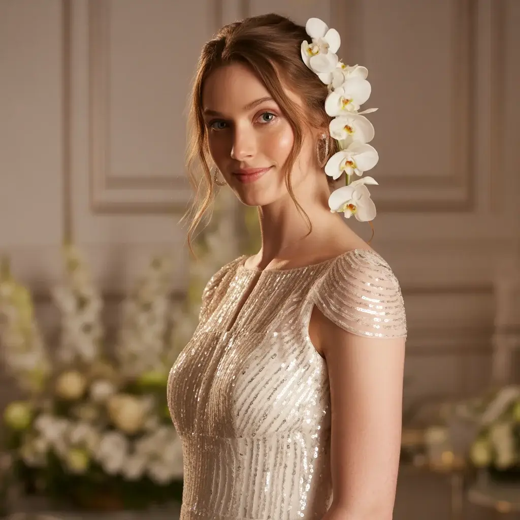Sequined Fit-and-Flare with Cap Sleeves