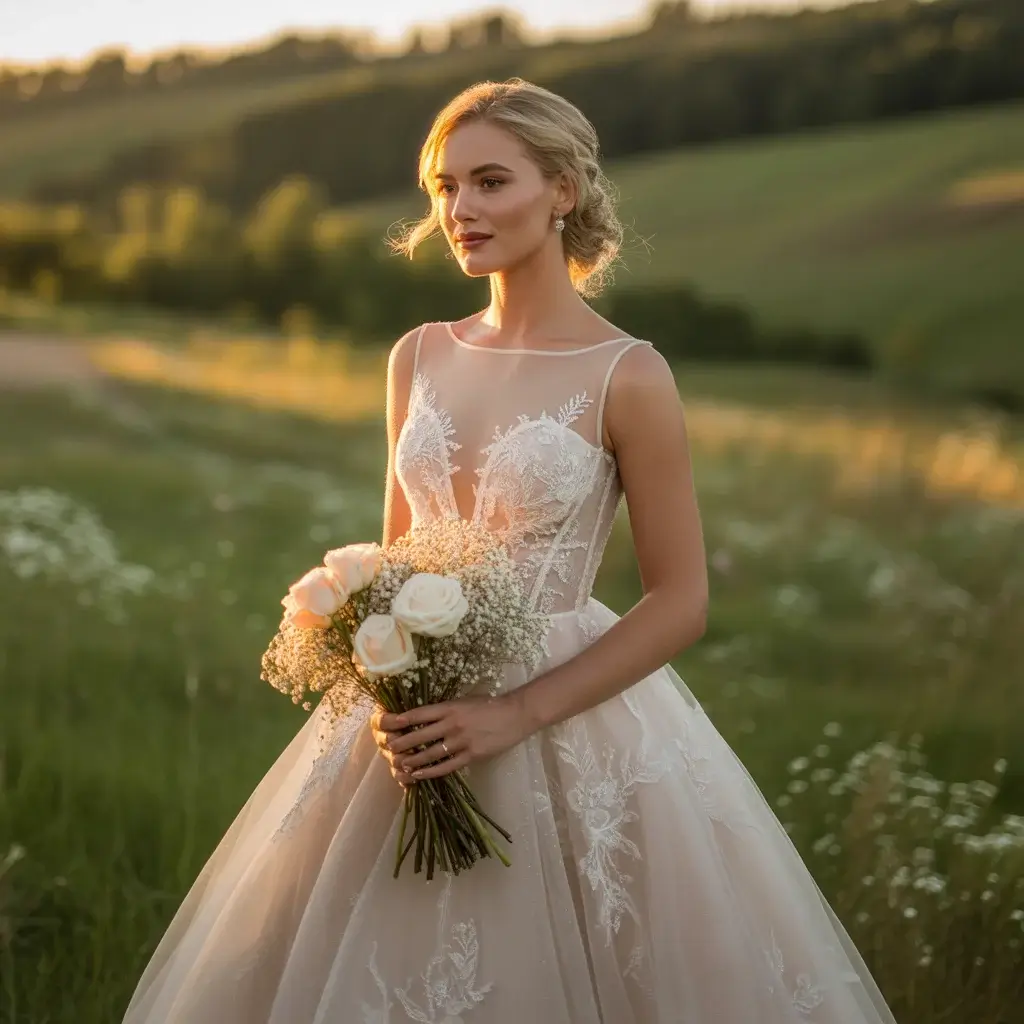 14 Sexy Wedding Dresses Brides Are Saving on Pinterest 5 Sheer Bodice Ball Gown