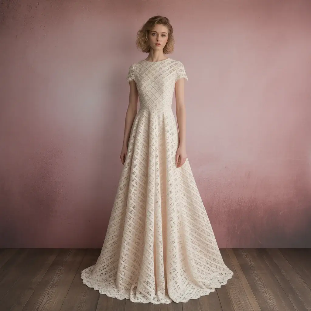 Top 13 Vintage Lace Wedding Dresses That Are Stealing Hearts This Season 11 Shift lace wedding dress with geometric patterns and clean lines
