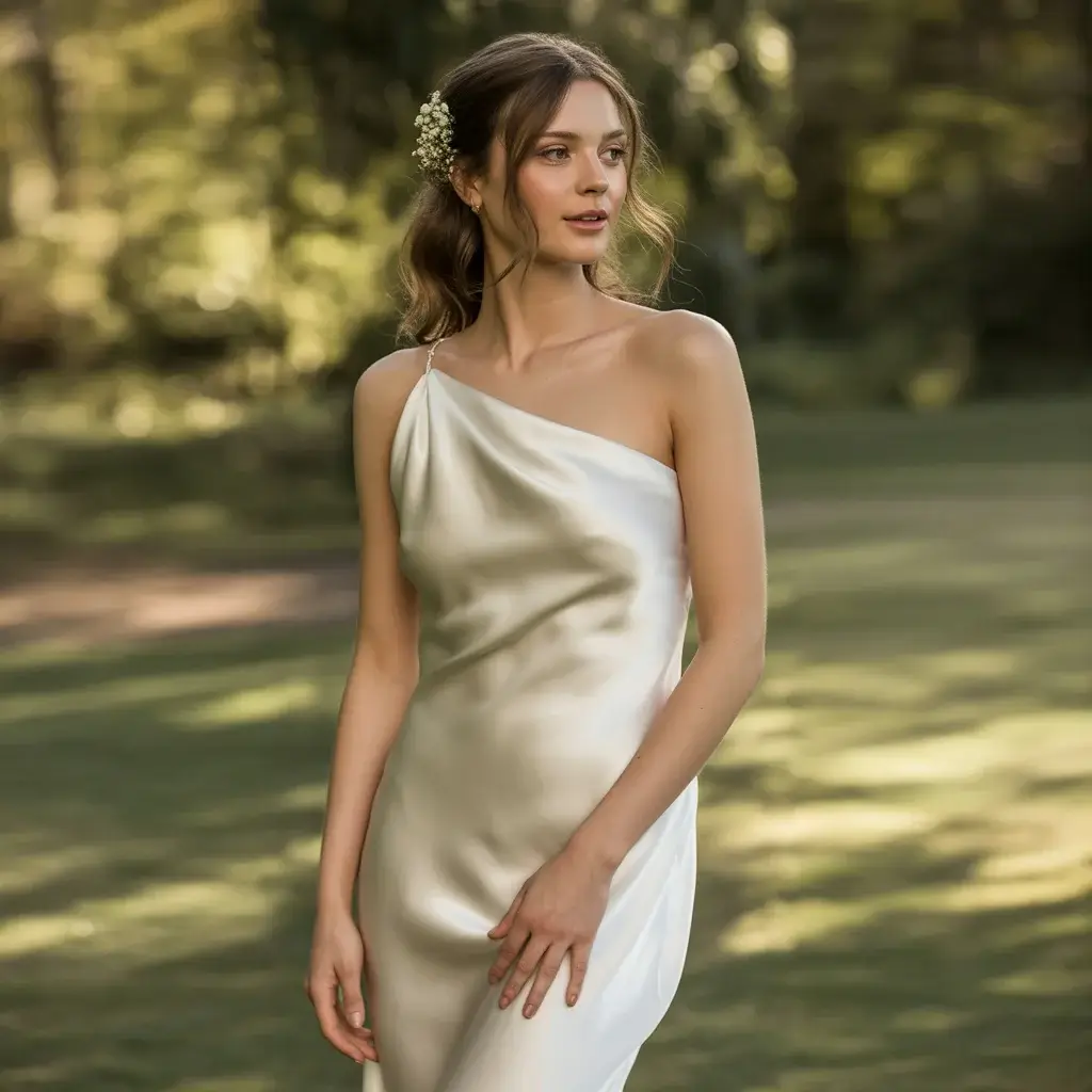 Silk One Shoulder Slip Dress