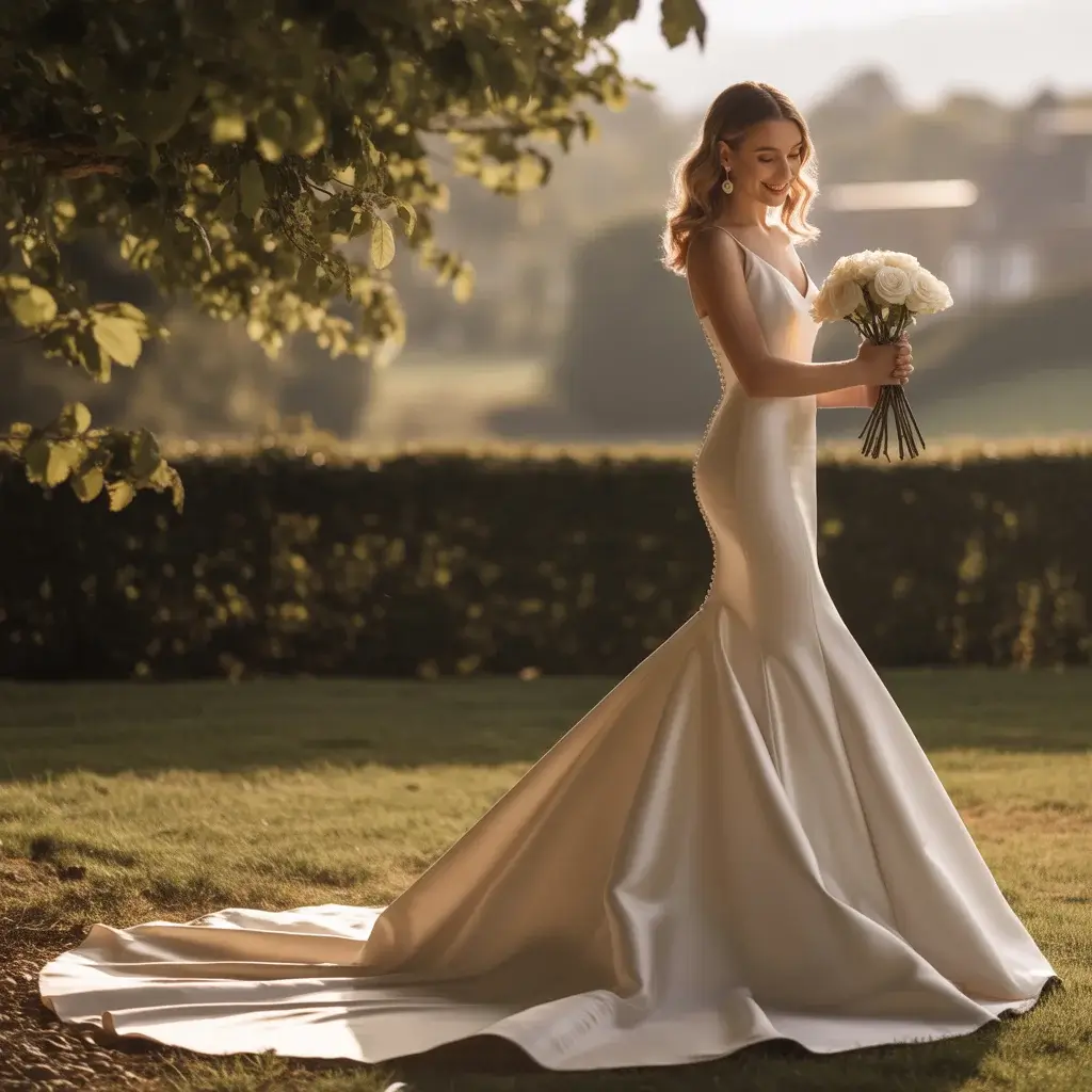 Silk Satin Mermaid Gown with Cathedral Train