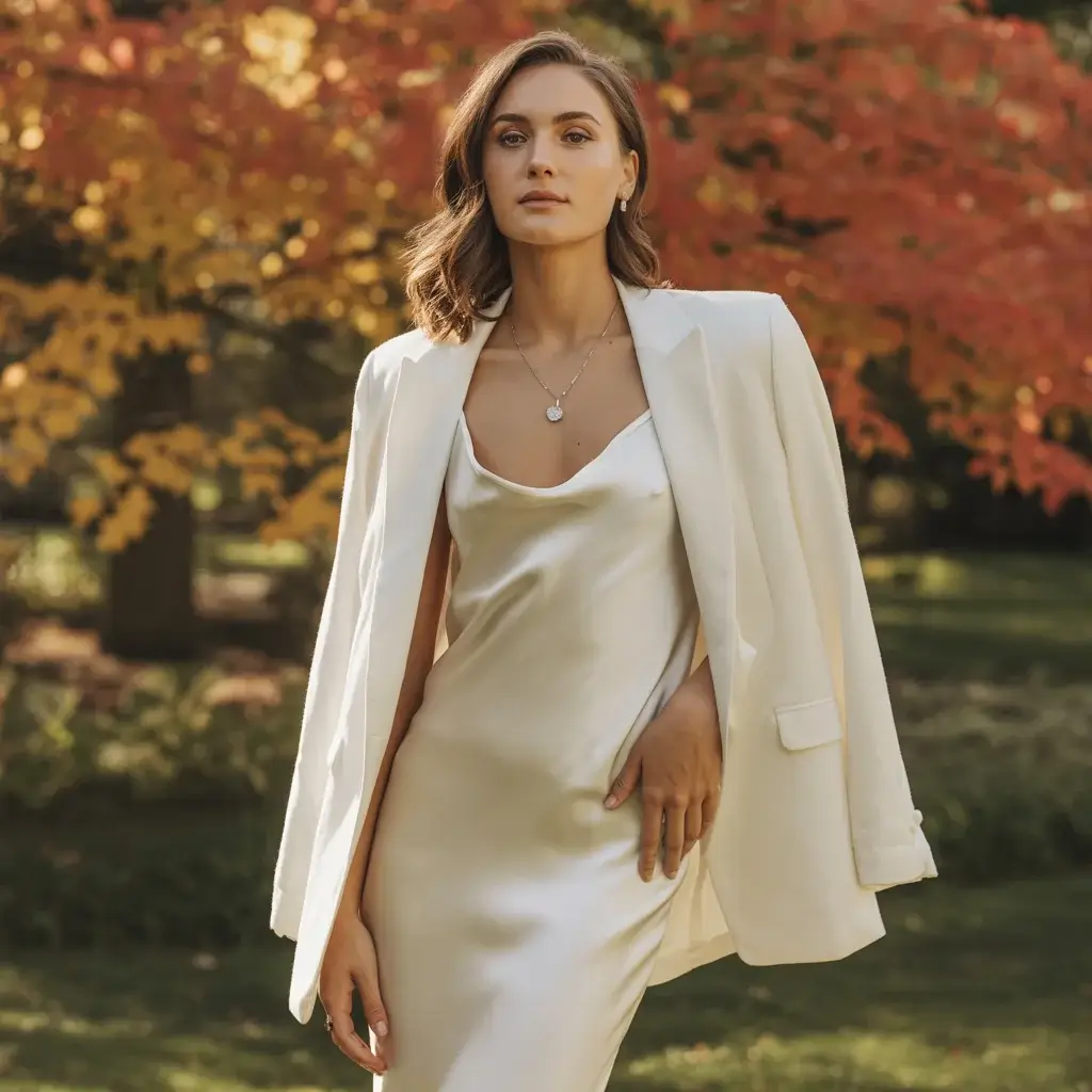 Top 15 Fall Formal Wedding Attire Looks That Are Trending Right Now 8 Silk Slip Dress with Blazer Dress