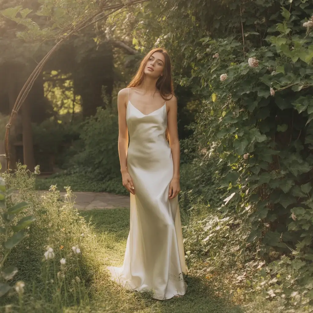 Top 15 Backyard Wedding Dresses That Are Pinterest Favourites Right Now 2 Simple satin slip backyard wedding dress.