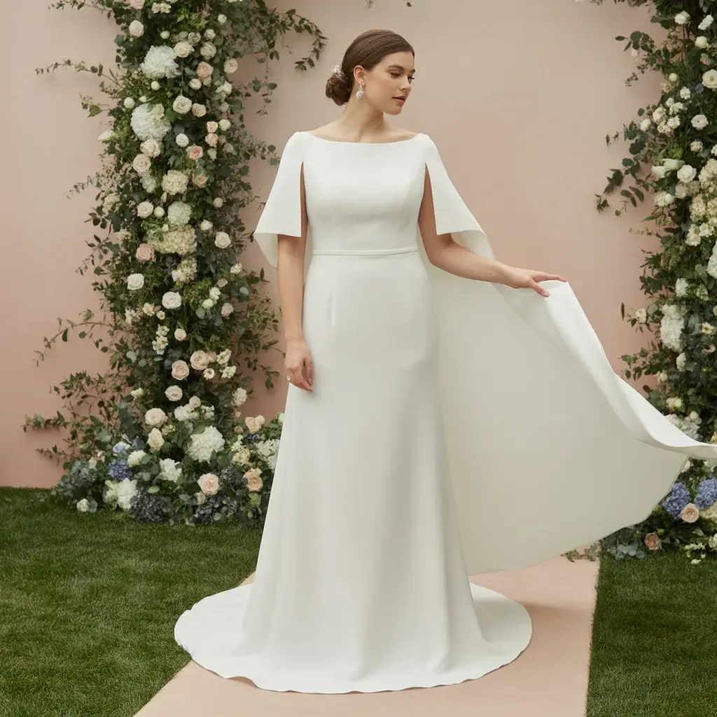 Sleek Crepe Sheath with Cape Detail