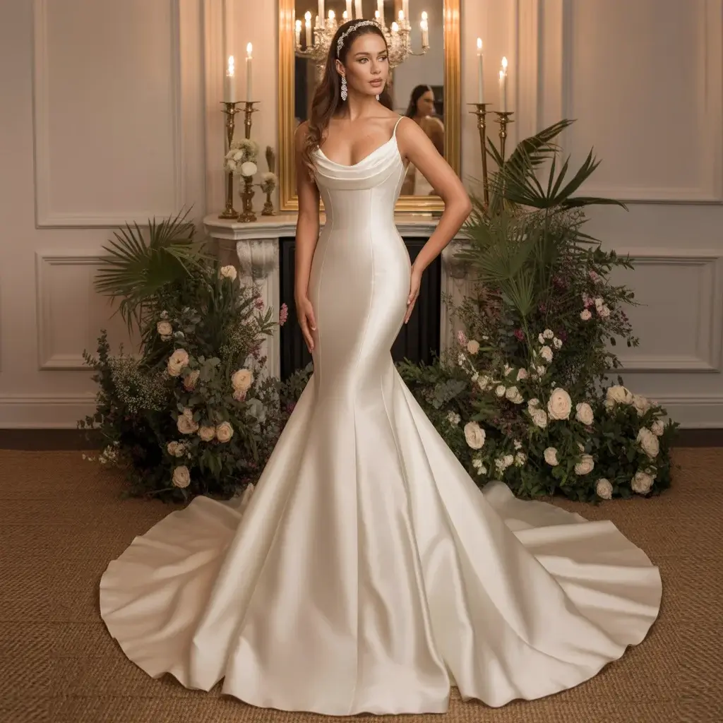 Sleek Satin Mermaid with Queen Anne Detail