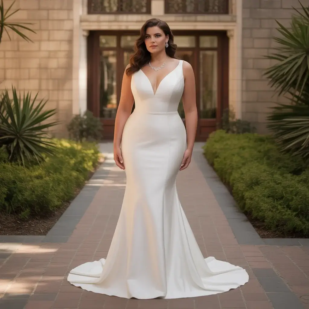 Sleek sheath plus size wedding dress with curve-celebrating fit and modern sophistication