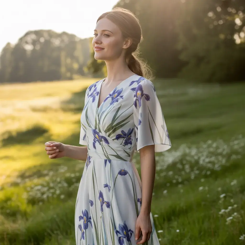 Sophisticated Iris Print Crepe Dress