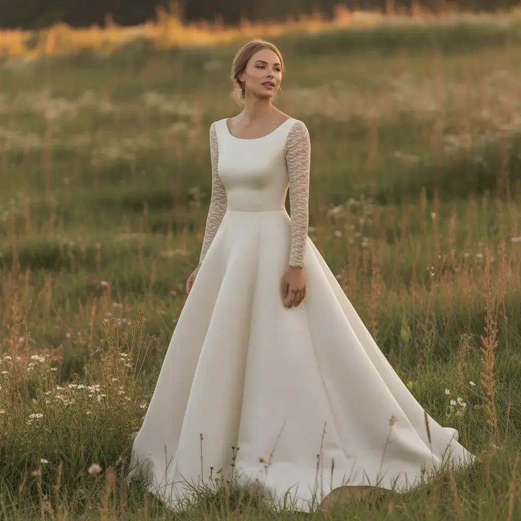 Top 15 Scoop Neck Wedding Dresses Brides Are Saving Right Now 6 Sophisticated long sleeve scoop neck bridal gown