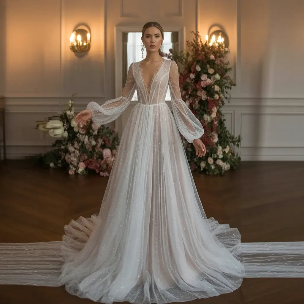 Top 17 Types of Wedding Dress Sleeves Trending on Pinterest Right Now 15 Sophisticated sheer long sleeves wedding dress with transparent elegance