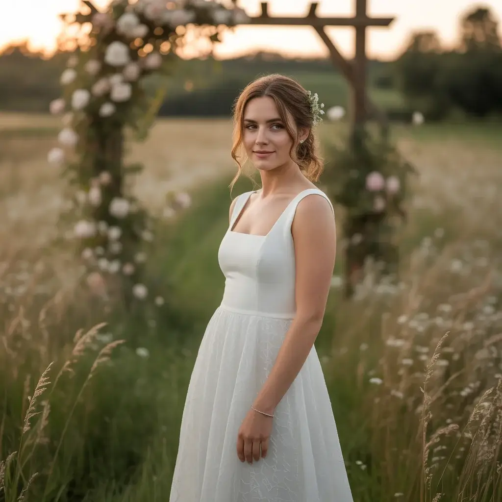Top 13 White Engagement Party Dresses Brides Are Saving Right Now 10 Square Neckline A-Line Dress