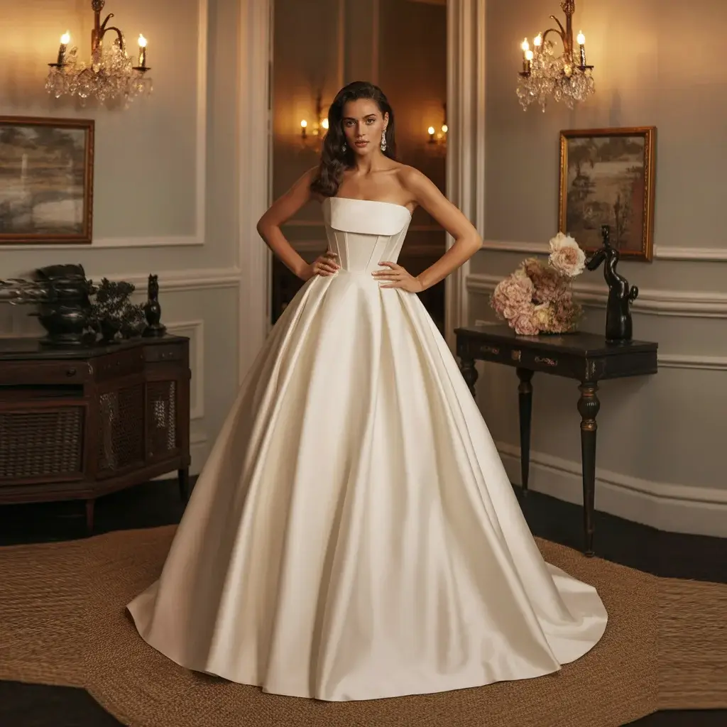 Strapless Mikado Cat Eye Ballgown With Structured Neckline And Full Skirt