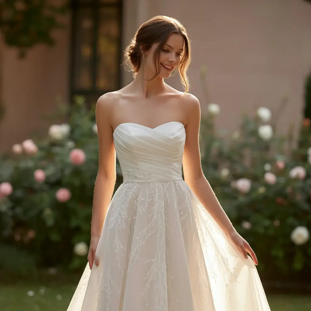 Strapless curved neckline wedding dress