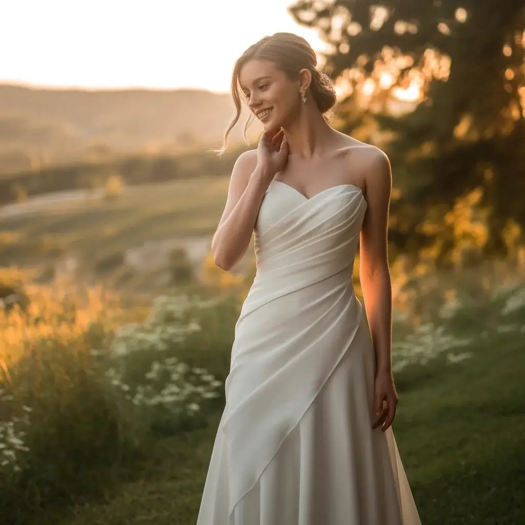 Strapless with Diagonal Ruffle Draping