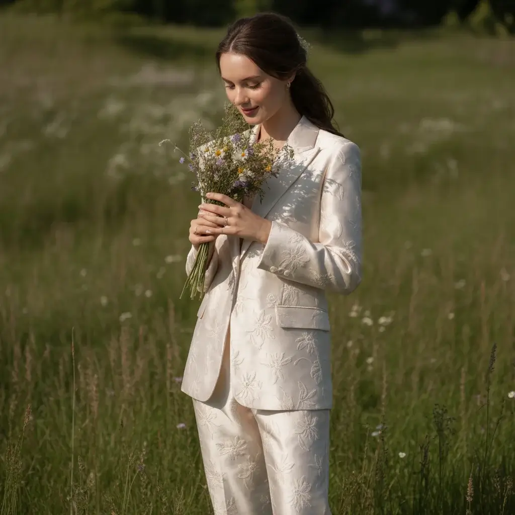 Subtle Embossed Floral Jacquard Suit