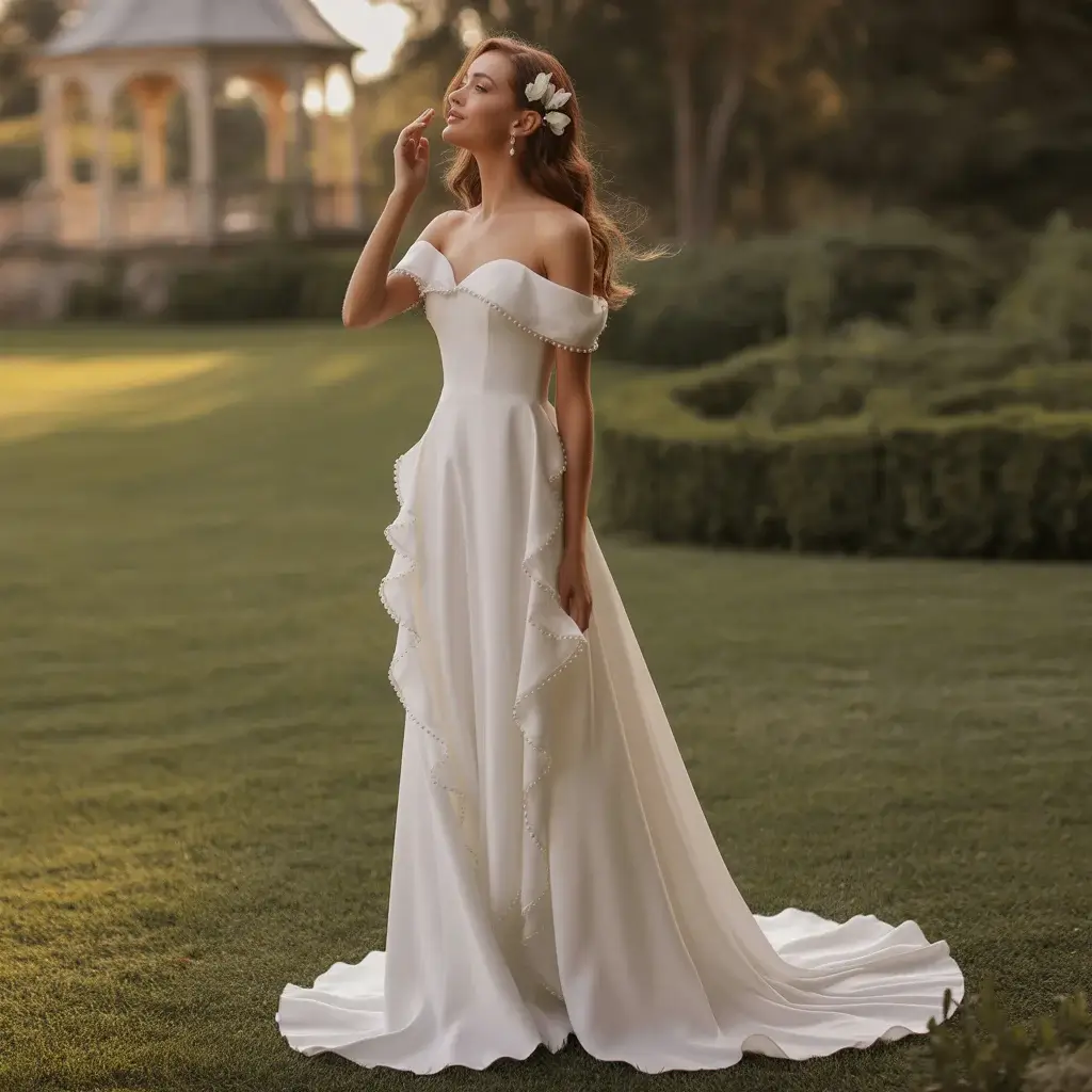 Sweetheart Neckline with Cascading Side Ruffles