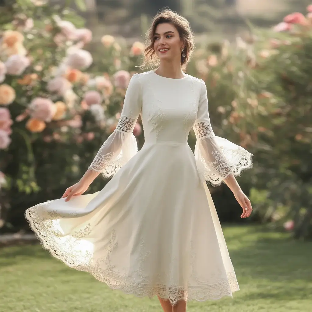 Tea-Length Bell Sleeve Dress