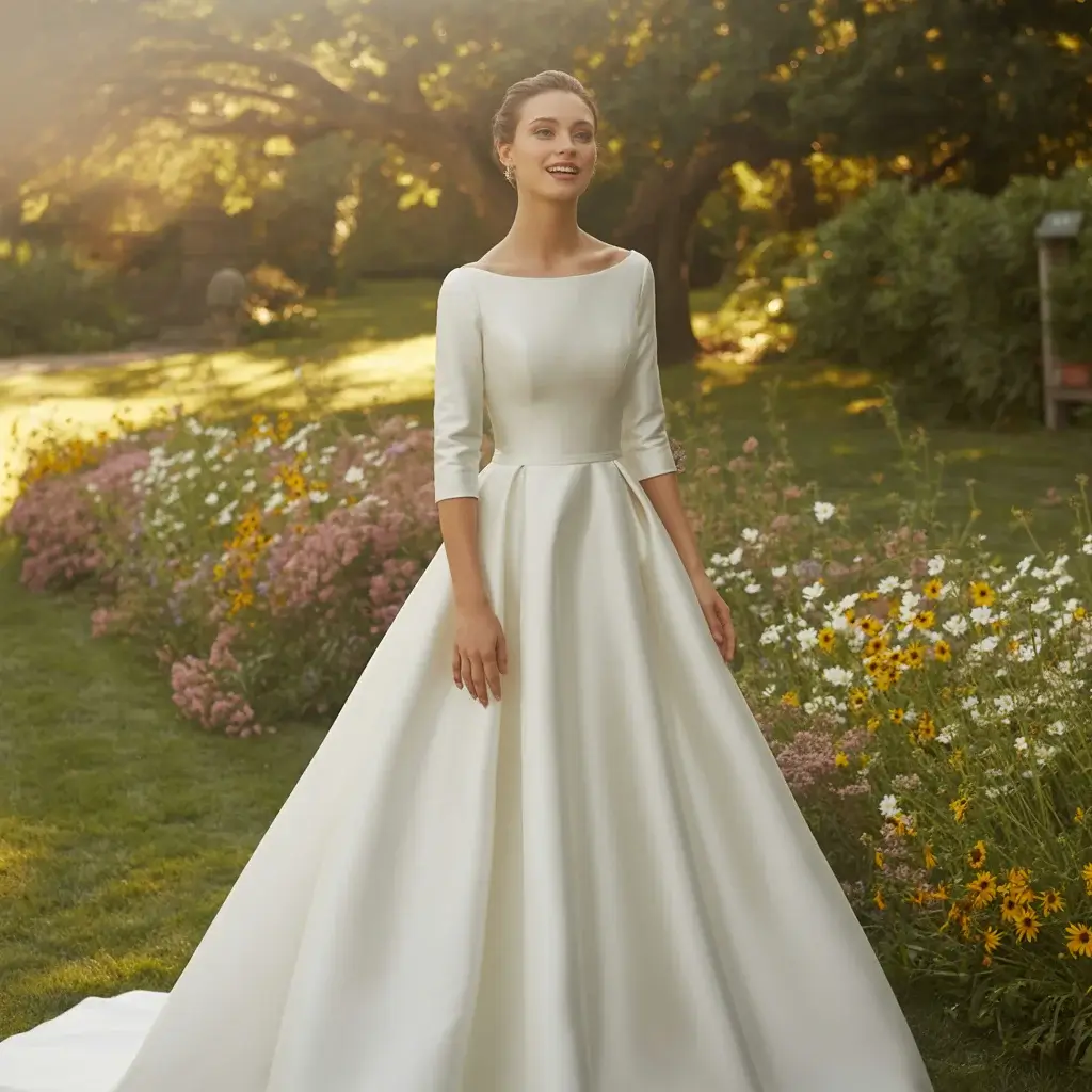 Top 15 Boat Neck Bridal Gowns Trending on Pinterest 14 Three-Quarter Sleeve Grace Gown