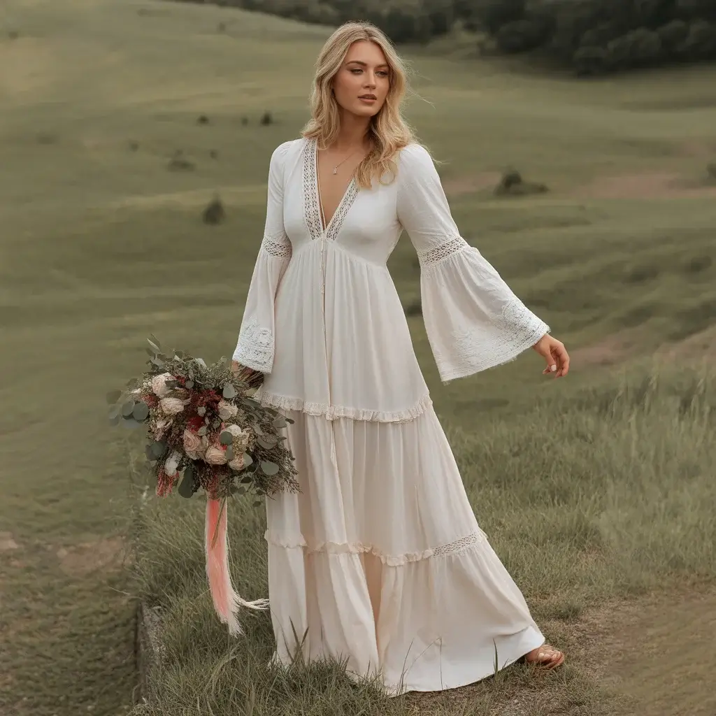 Tiered Bell Sleeve Boho Dress
