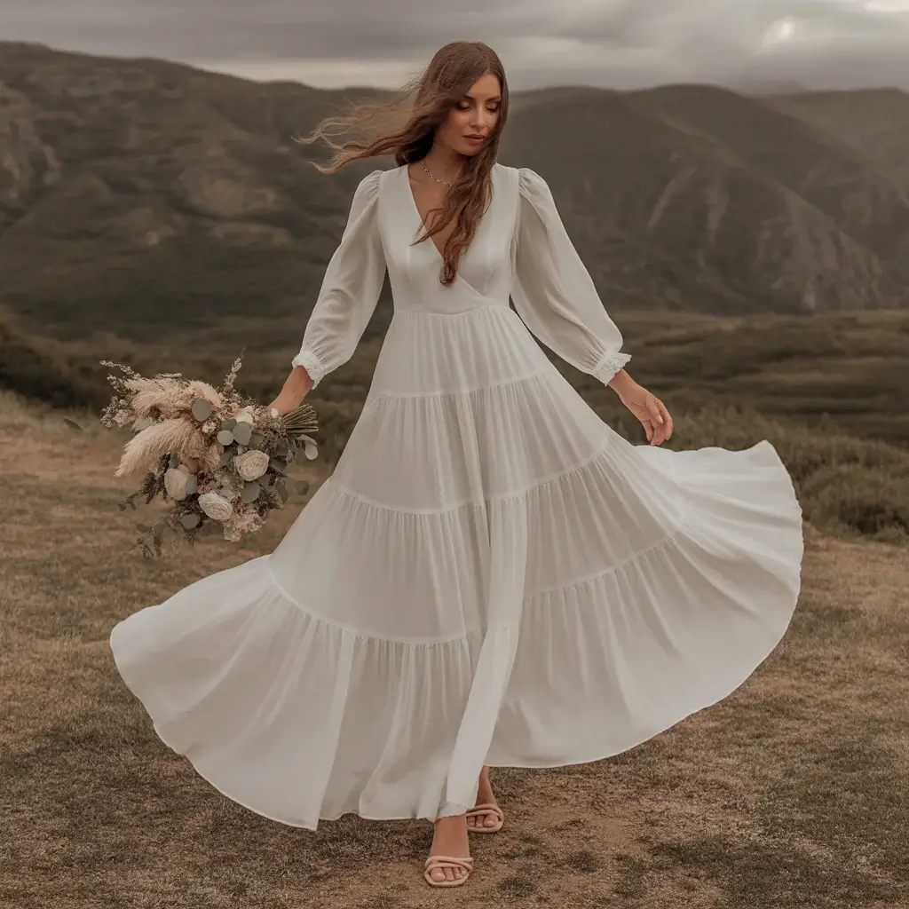 Top 13 Elopement Dresses Perfect For Your Intimate Wedding 7 Tiered Chiffon Maxi Dress