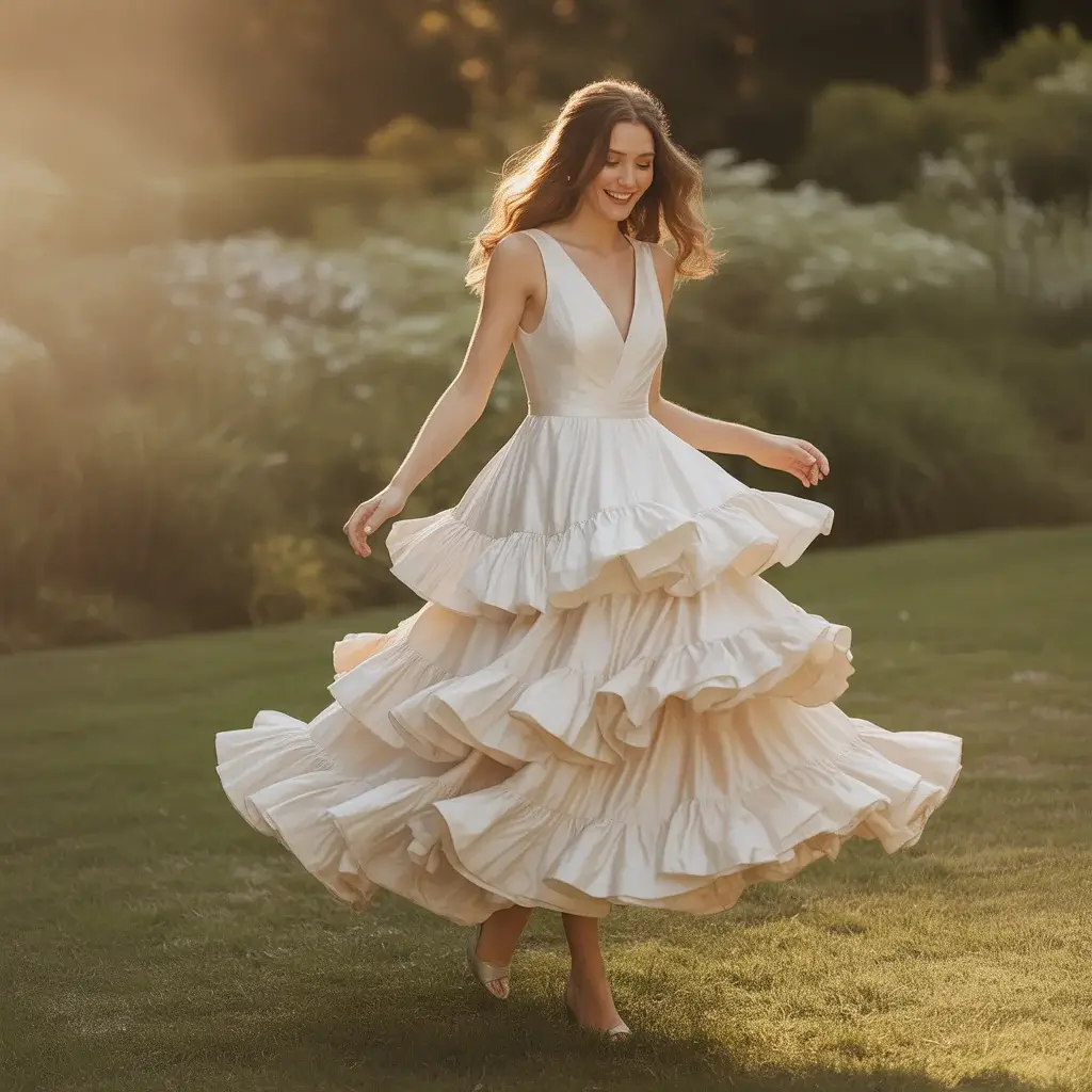 Top 15 Backyard Wedding Dresses That Are Pinterest Favourites Right Now 9 Tiered ruffle playful backyard wedding romance dress.