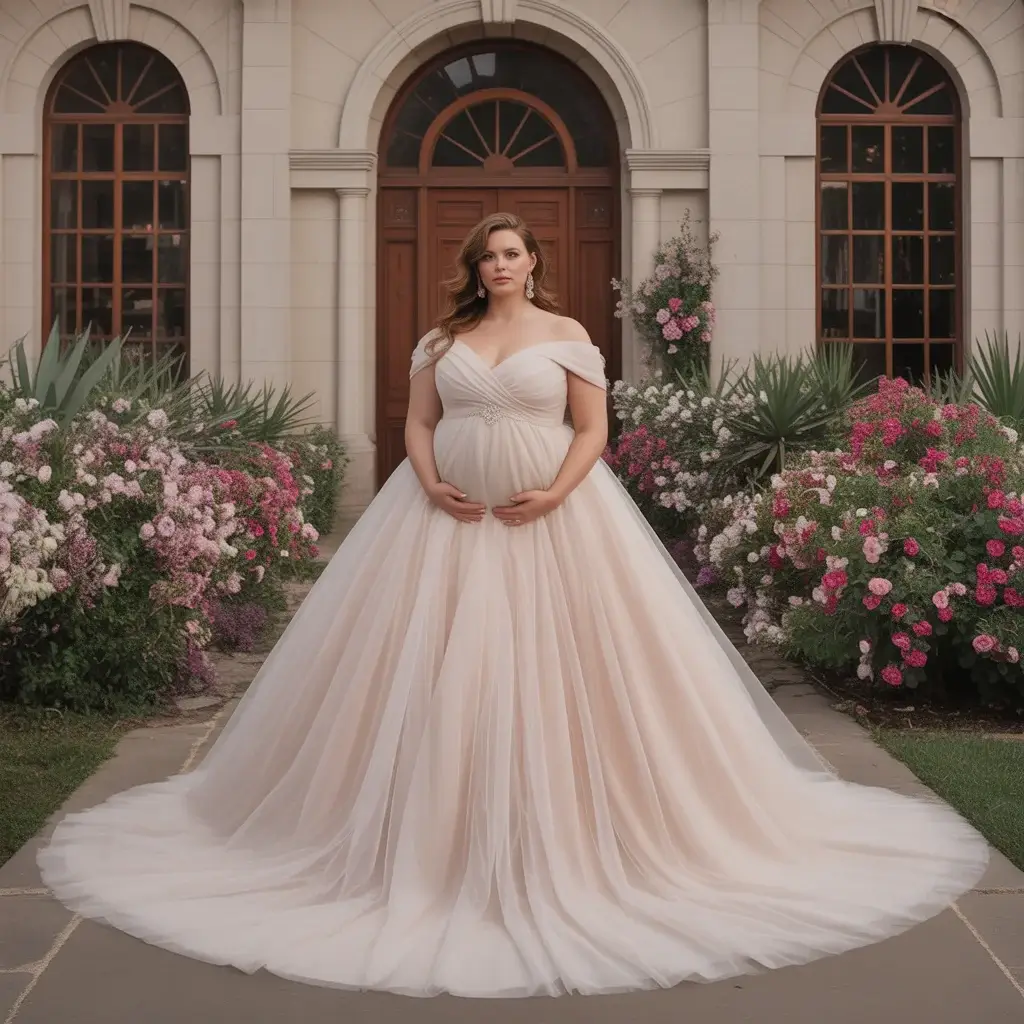 Tulle ball gown plus size maternity dress.