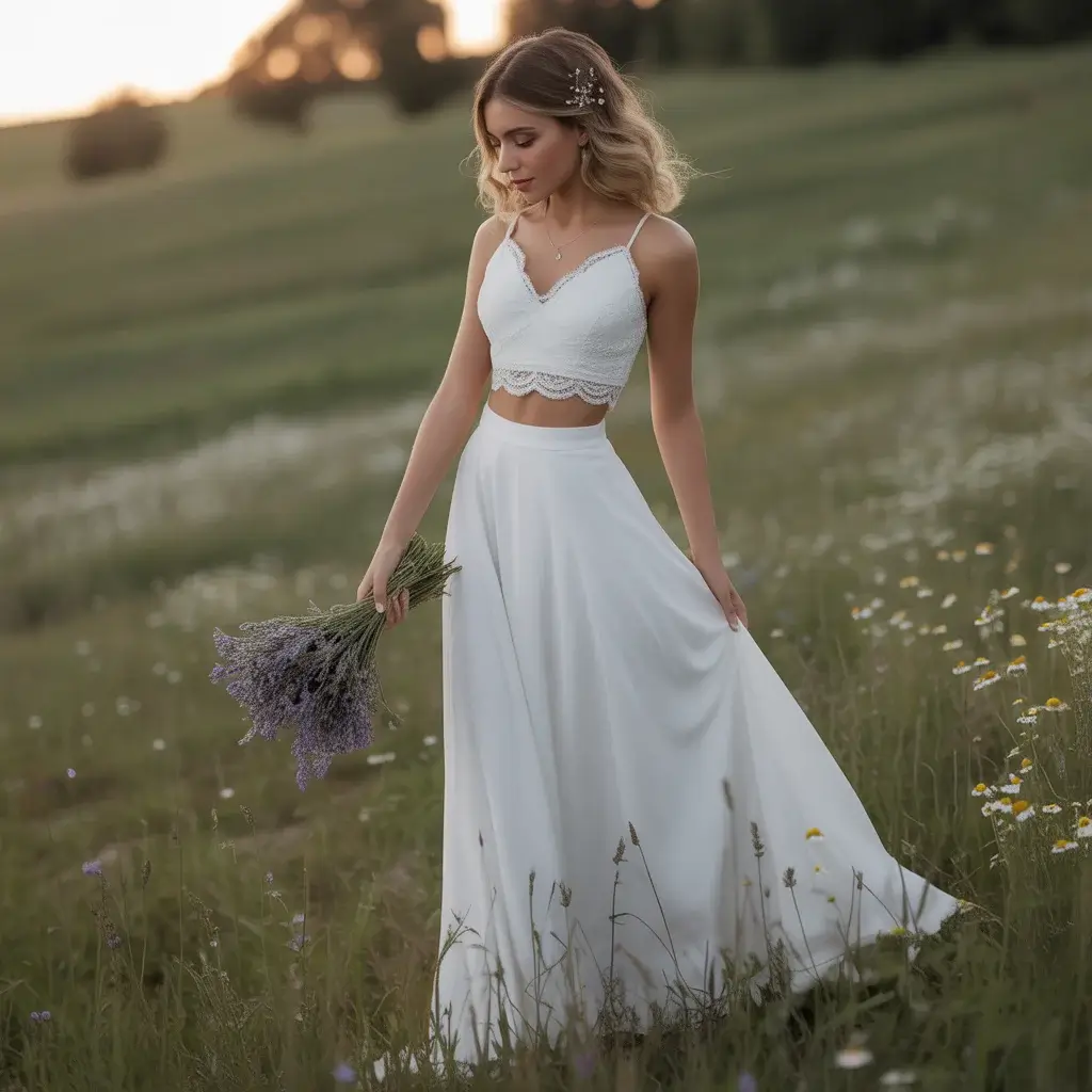 Top 13 White Engagement Party Dresses Brides Are Saving Right Now 7 Two-Piece Crop Top and Skirt Set