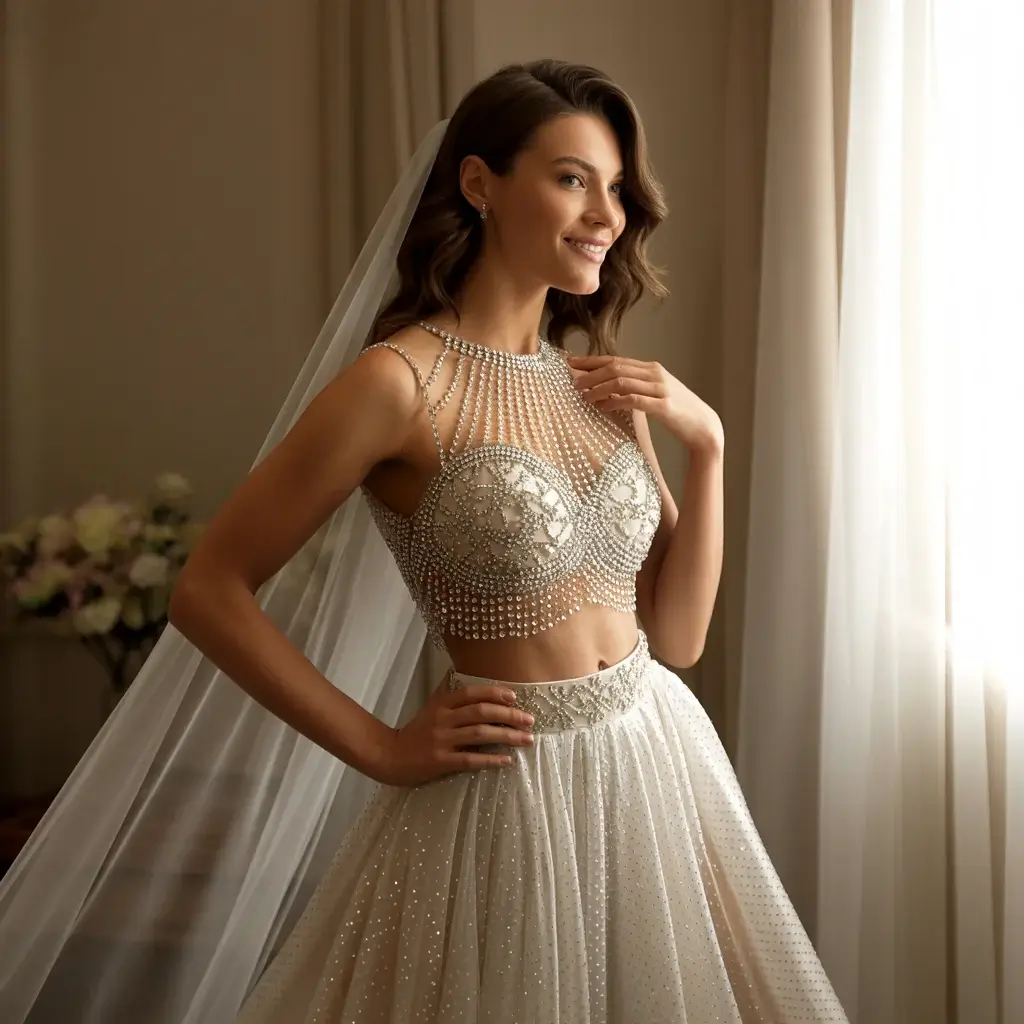 Two-Piece Crystal Crop Top Set