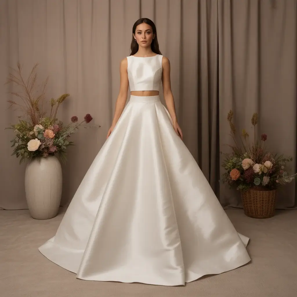 Two-Piece Set with Crop Top Queen Anne Design
