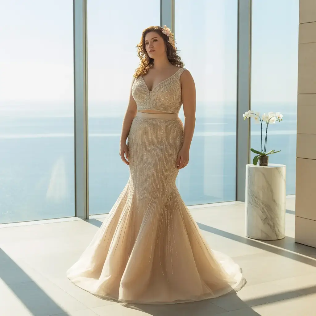 Top 17 Plus Size Mermaid Dresses That Are Trending Right Now 16 Two-piece coordinated mermaid set plus size