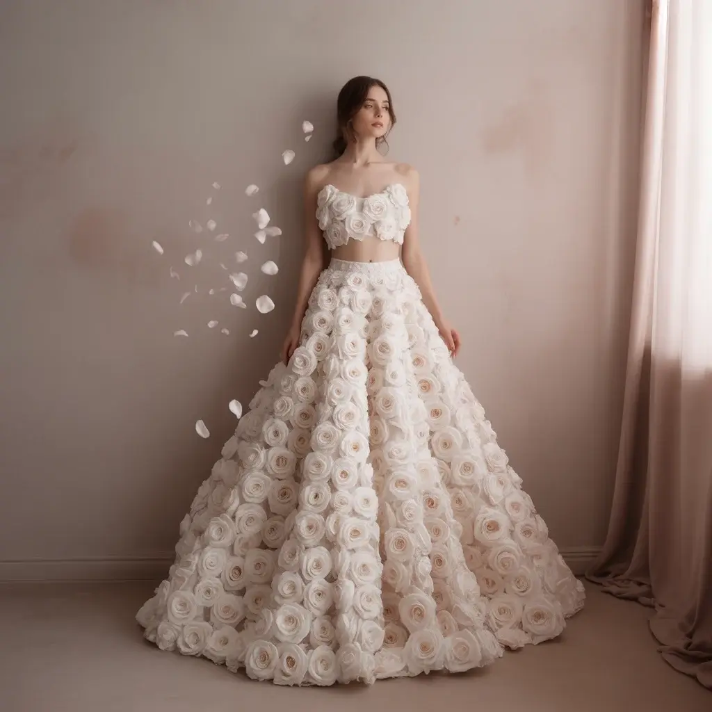 Two piece rose crop top bridal set