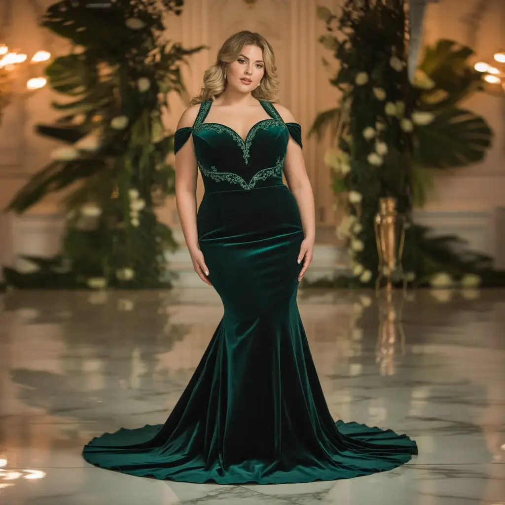 Top 17 Plus Size Mermaid Dresses That Are Trending Right Now 3 Velvet luxury mermaid silhouette plus size dress