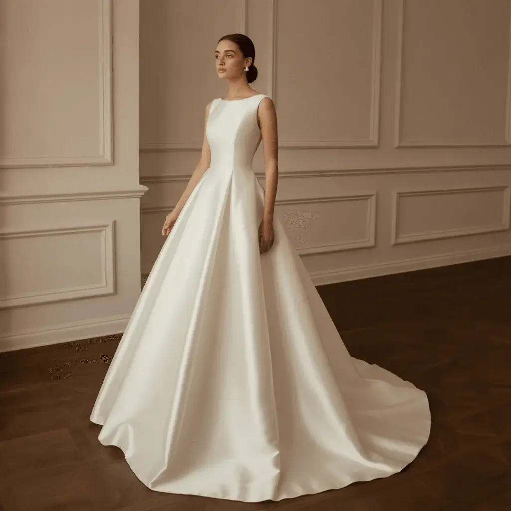 Vintage-Inspired Crepe Gown with Button Details