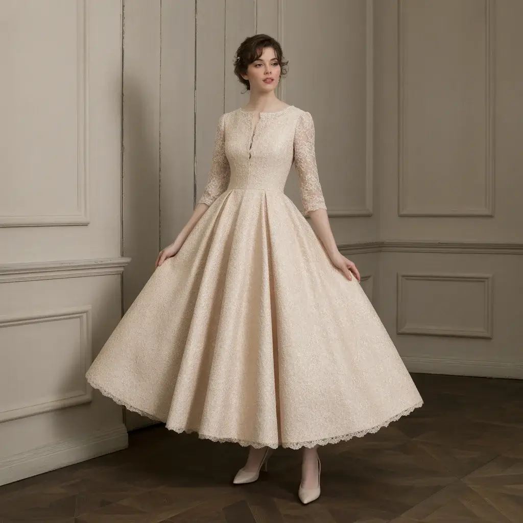 Top 13 Elopement Dresses Perfect For Your Intimate Wedding 3 Vintage-Inspired Tea-Length Gown