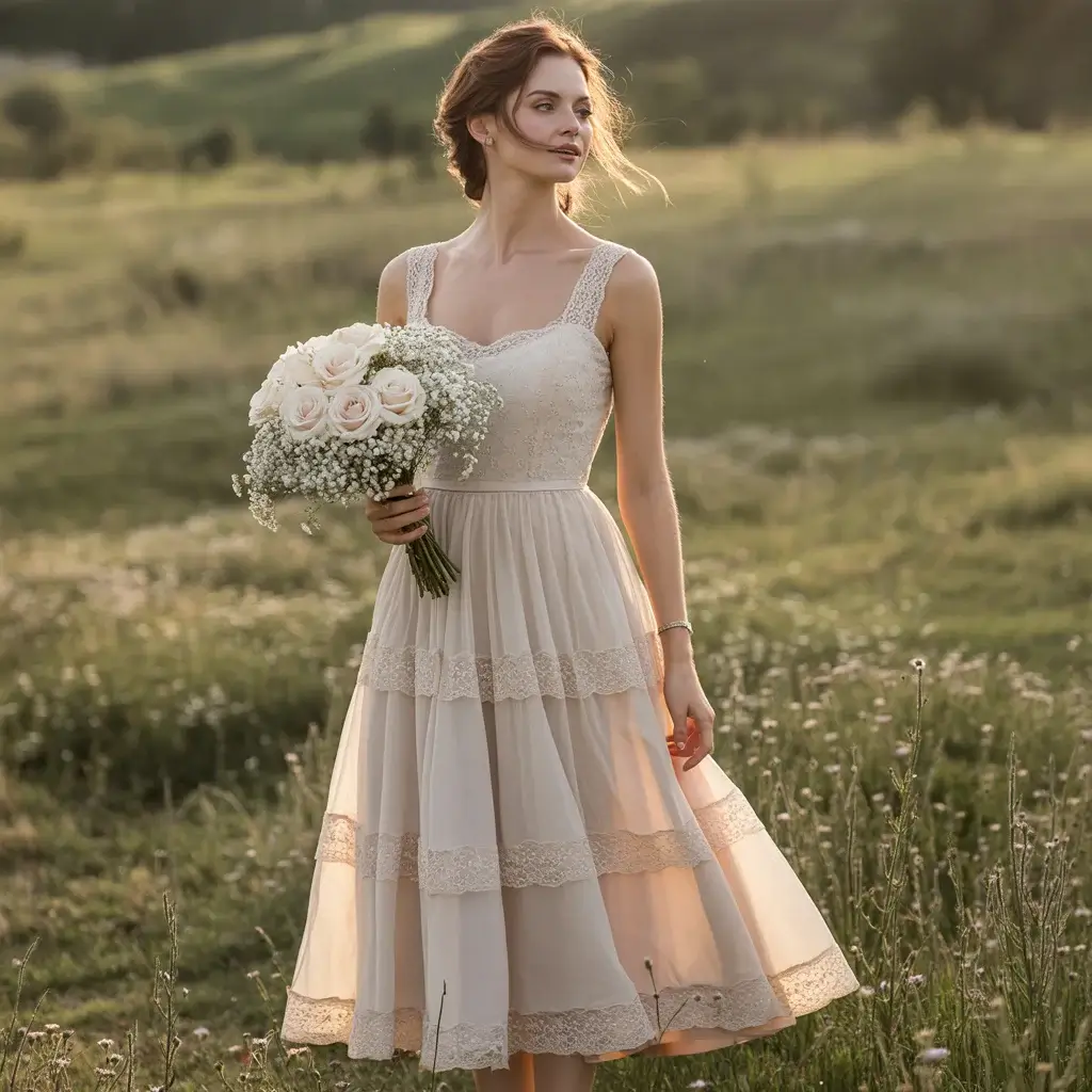 Vintage-Inspired Tea Length Tiered Dress