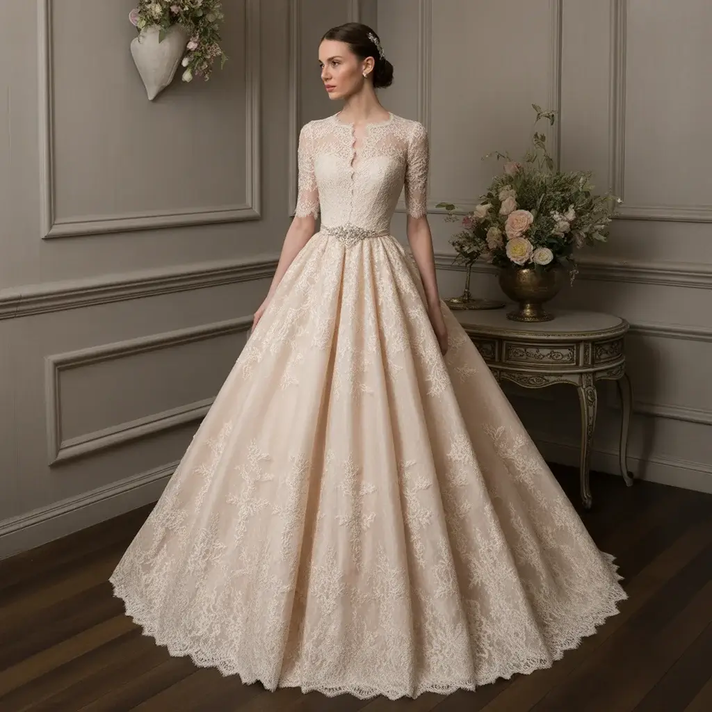 Top 15 Diamond Wedding Dresses That Are Sparkling on Pinterest 11 Vintage Lace Wedding Gown With Crystal Accents Highlighting Intricate Patterns And Timeless Romance